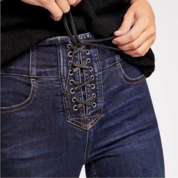 Free People Crvy Lover's Knot Lace Up High Rise Skinny Jeans - Picture 6 of 6